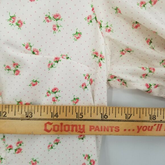 Vintage Floral Fit & Flare Mini Dress Short Puff Sleeves Scoop Neck Ivory - Picture 10 of 11